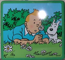 Boîte Delacre Tintin et Milou avec une paquerette
