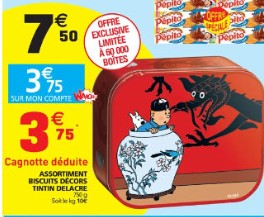 Publicité pour les boîtes Tintin Lotus, chez Auchan